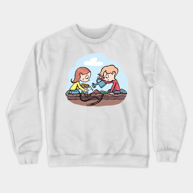 girl and a boy plant seeds in a hole in the ground Crewneck Sweatshirt by duxpavlic